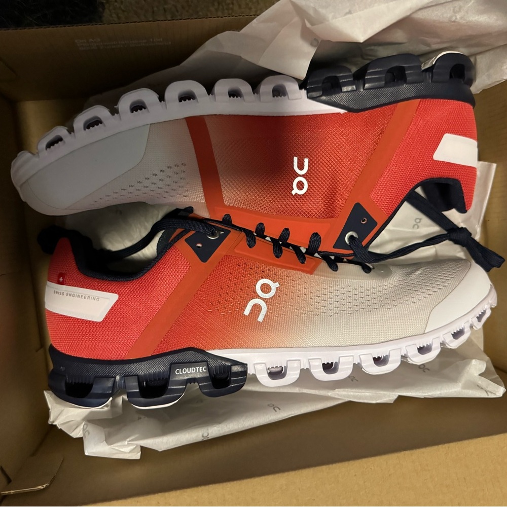 ON Cloudflow men’s running shoes in rust/eclipse color. Brand new. 10.5 men’s.